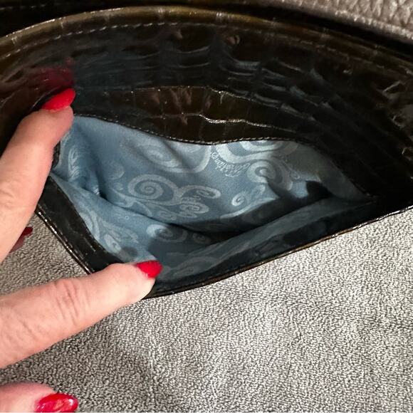 Brighton olive green croc shoulder bag side card pocket zipped section.medium - Picture 13 of 14